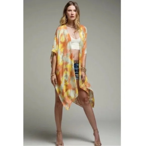 Sunrise Watercolor Tie Dye Boho Kimono Wrap Top - Picture 3 of 5